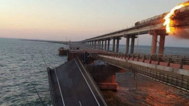 Photo of Bridge connecting Russia with Crimea hit by large explosion