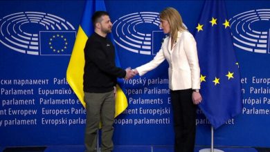 Photo of EU leaders convening meeting with Ukrainian president attending