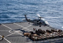 Photo of US Navy aircraft carrier conducts vertical resupply exercise in Atlantic waters