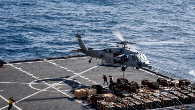 Photo of US Navy aircraft carrier conducts vertical resupply exercise in Atlantic waters