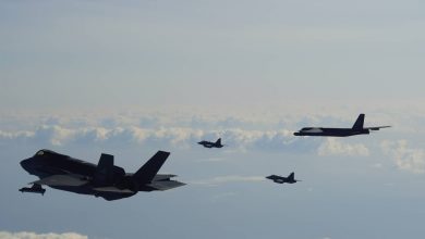 Photo of British jets and American bomber work together over North Sea
