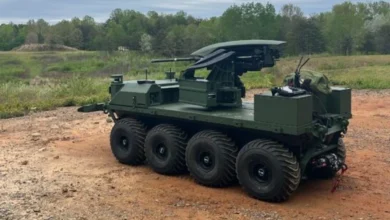 Photo of U.S. Marines test armed robot at Quantico base